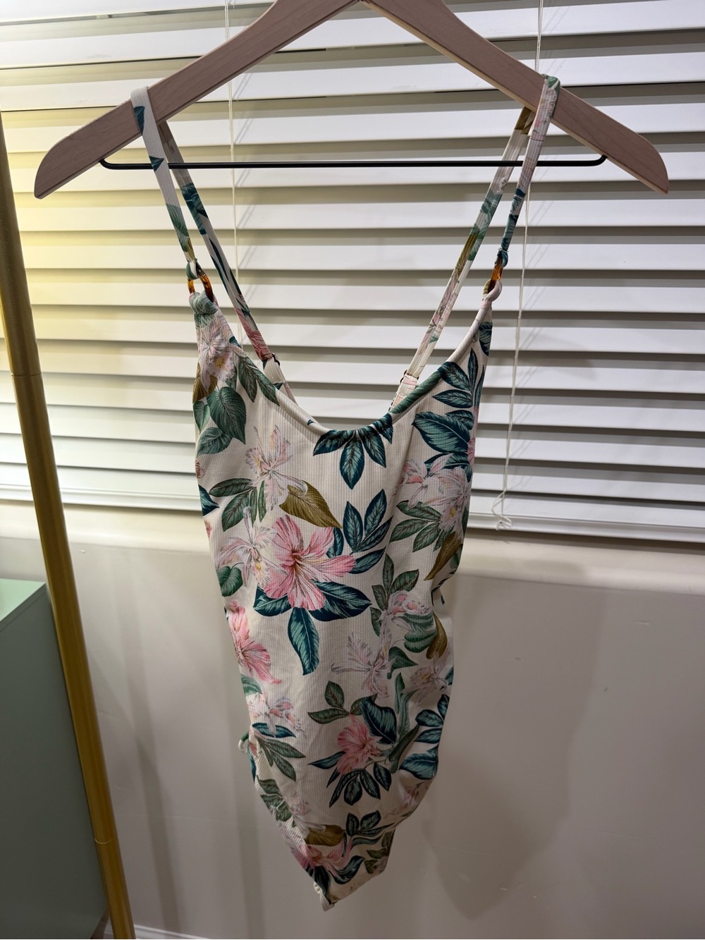 Floral Print One-Piece Swimsuit - Pink & Green